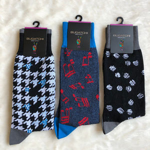 BUGATCHI Men's 3 Pairs Cotton Blend Dress Socks